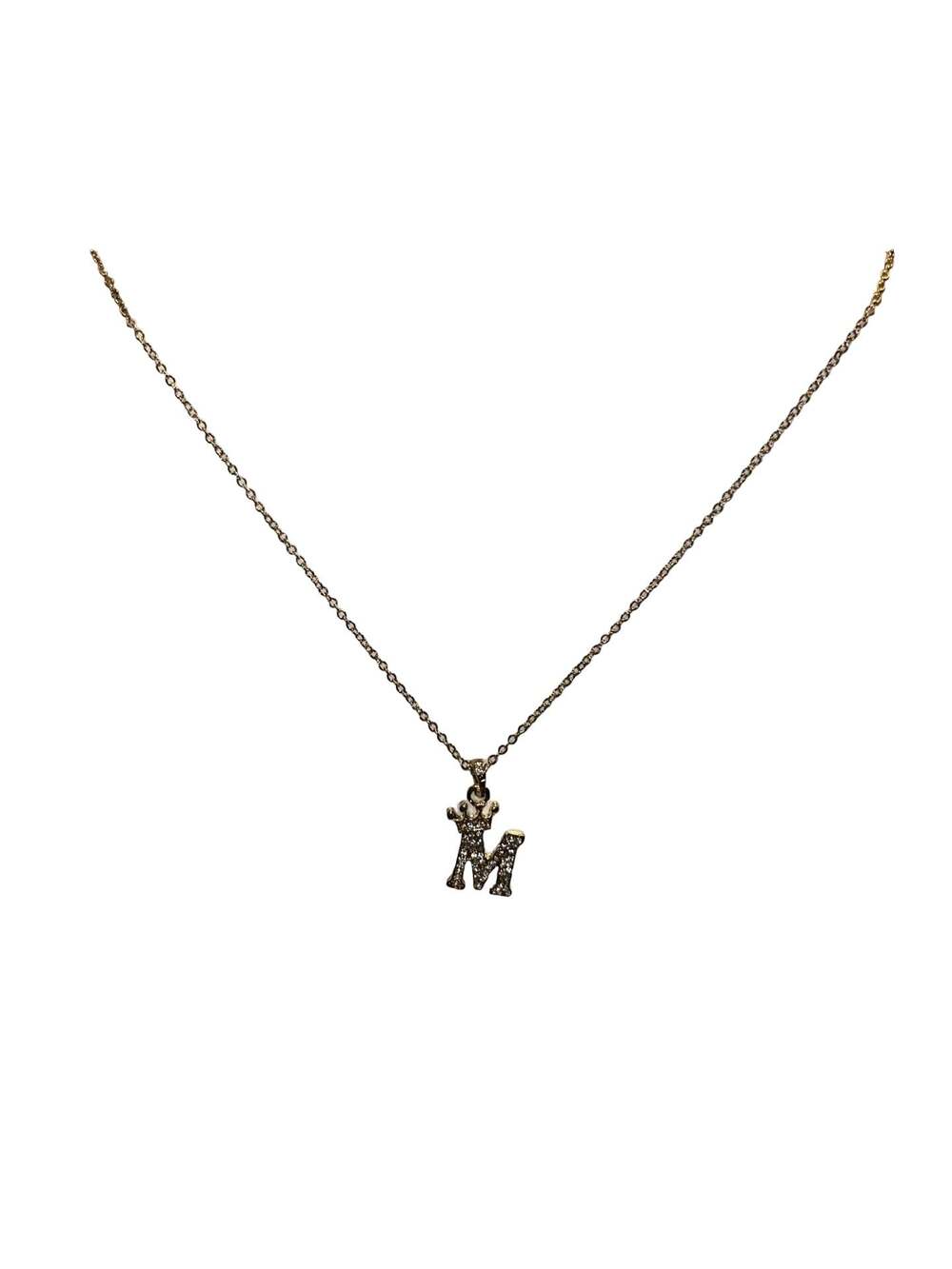 Gold-Toned Crown Initial "M" Pendant Necklace with Clear Crystals